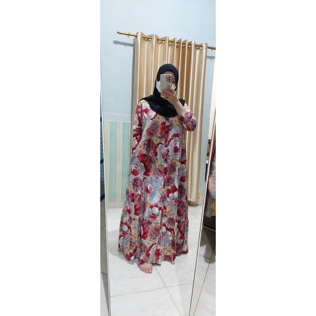 GAMIS / DRESS KATUN RAYON PREMIUM MOTIF BUNGA MAWAR BESAR