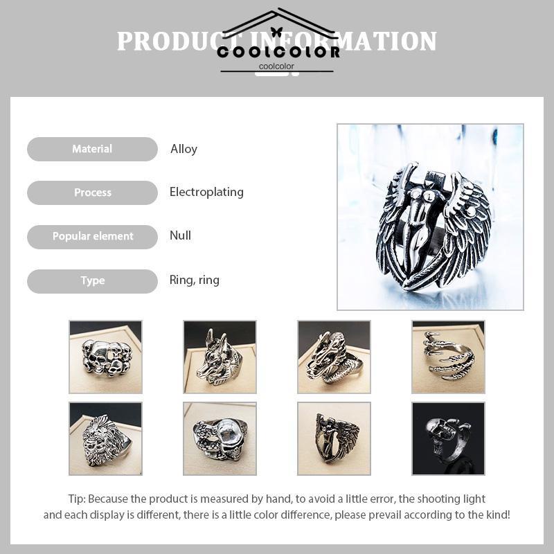 COD❤️Cincin Motif Tengkorak Kepala Bahan Stainless Steel Gaya Retro Punk Ajustable Rock Hip Hop Fashion Untuk Pria- cl