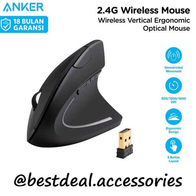 Anker Wireless Vertical Ergonomic Mouse - Spt Logitech Mouse - A7852
