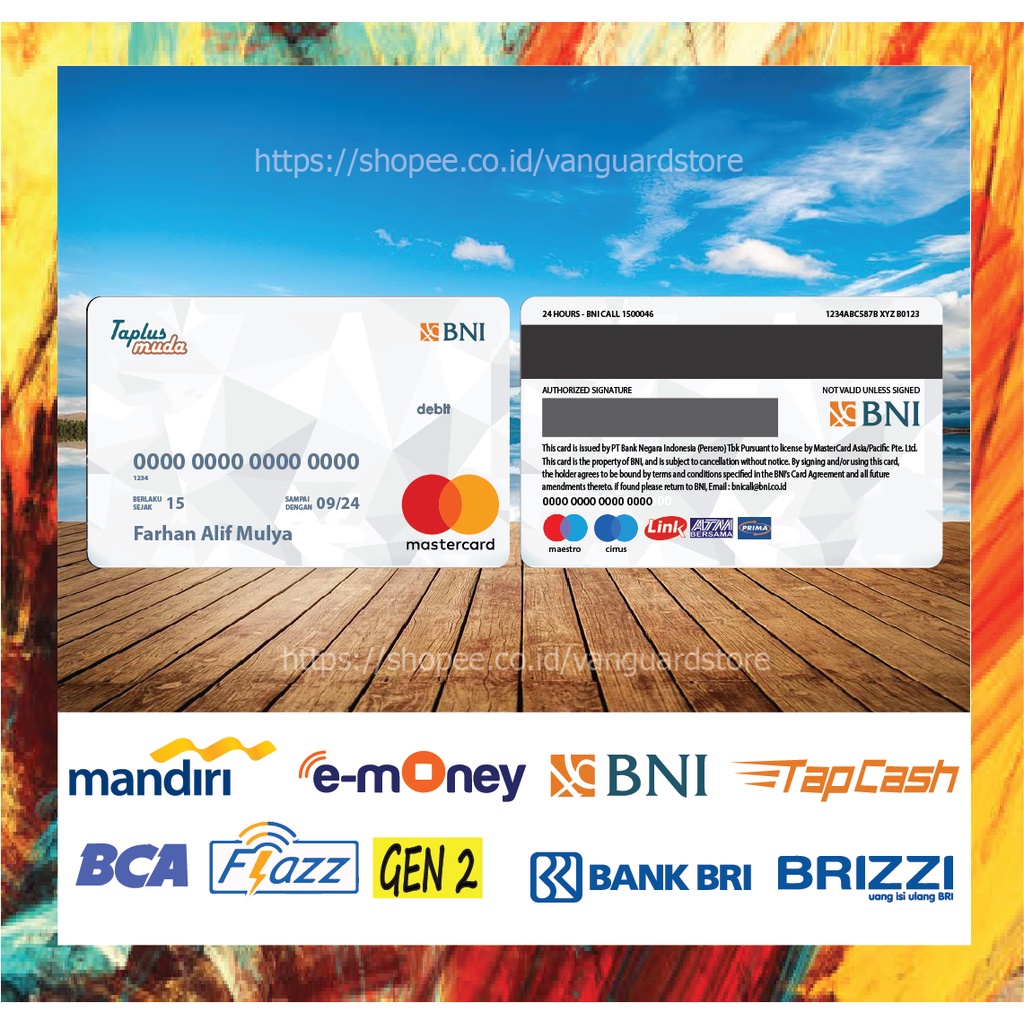 KARTU E MONEY E TOLL KARTU BNI MASTERCARD WHITE DEBIT CREDIT EMONEY MANDIRI FLAZZ BCA BNI TAPCASH BRIZZI BRI - 2 SISI