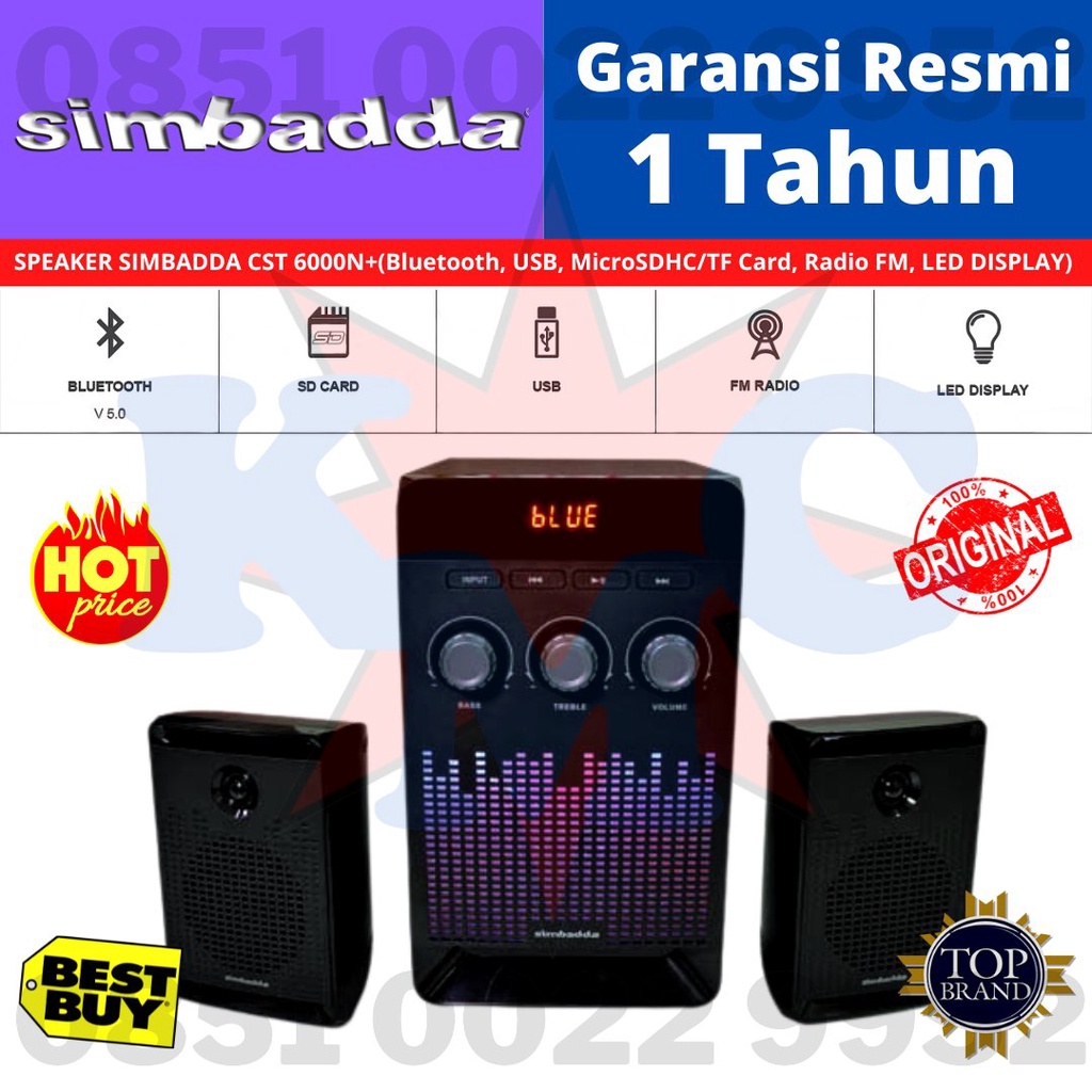 Speaker Bluetooth Simbadda CST 6000N+ CST6000N+ Subwoofer Bass Power LED Display RGB Light