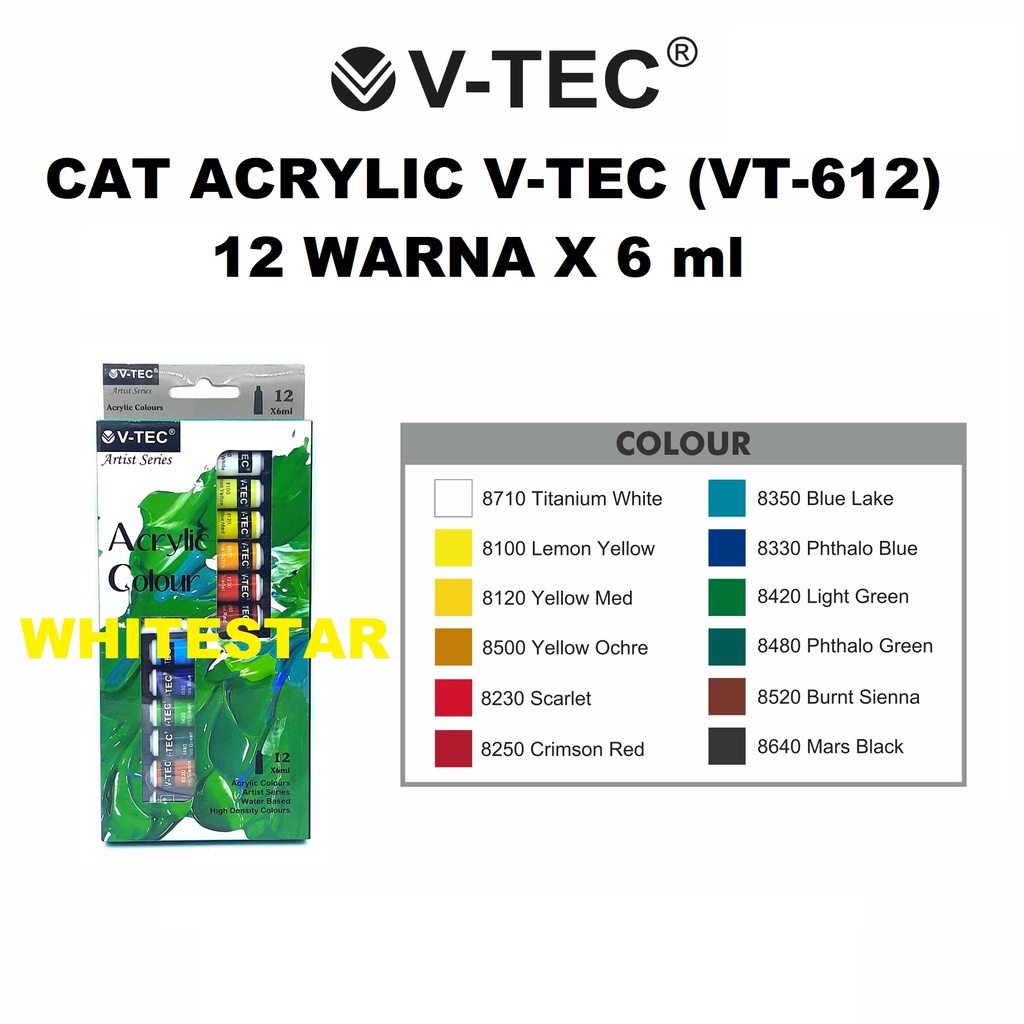 

cat acrylic colours set v-tec 12 warna x 6 ml