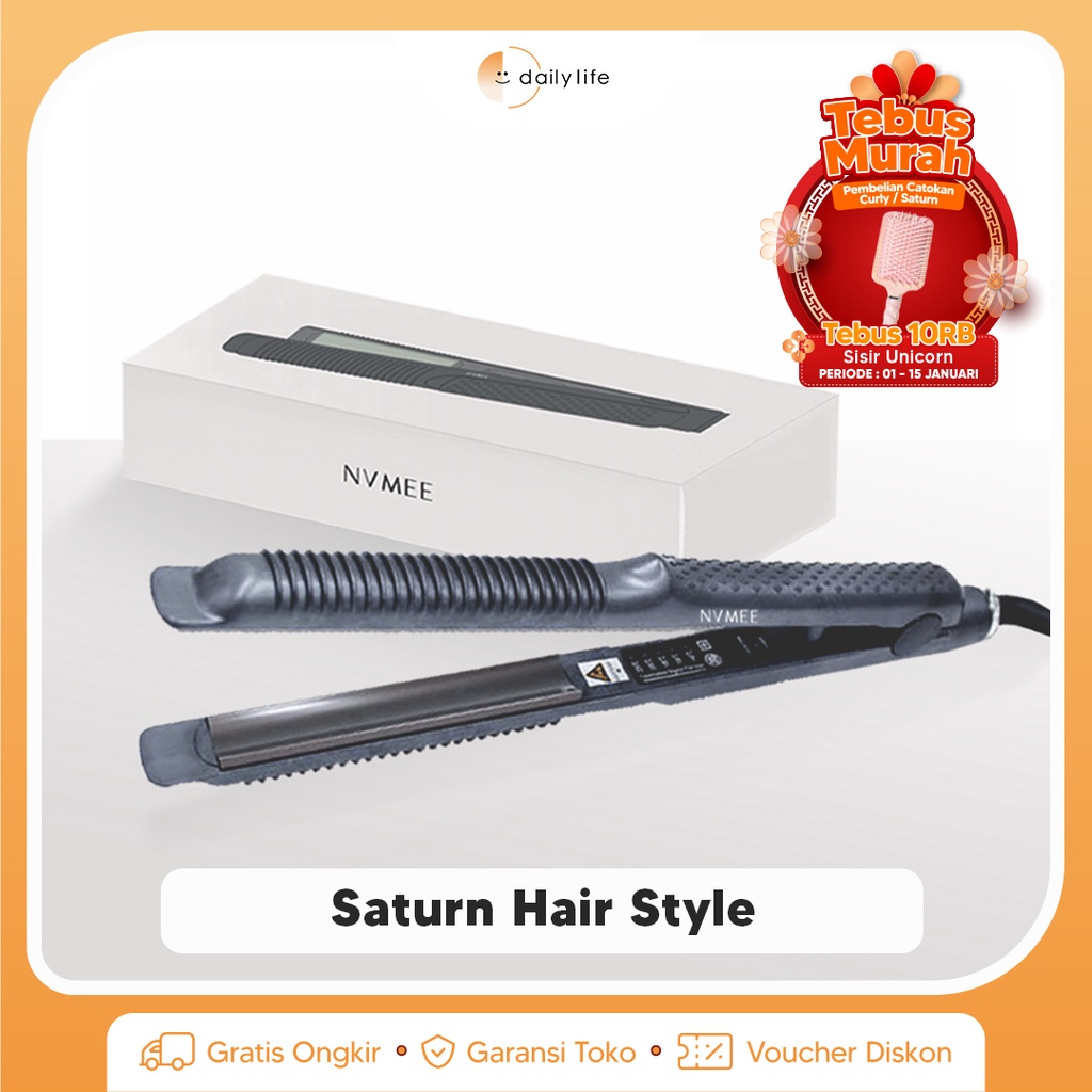 FREE GIFT Catokan Rambut Saturn Hair Styler Pelurus Keriting Rambut Original NVMEE - HR-LURUS-H - Da