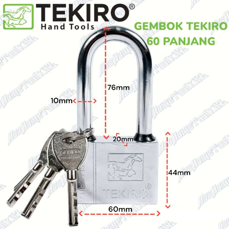 TEKIRO Gembok Kotak 60mm Leher Panjang Padlock Kuat PJG Anti Rust Maling ORI