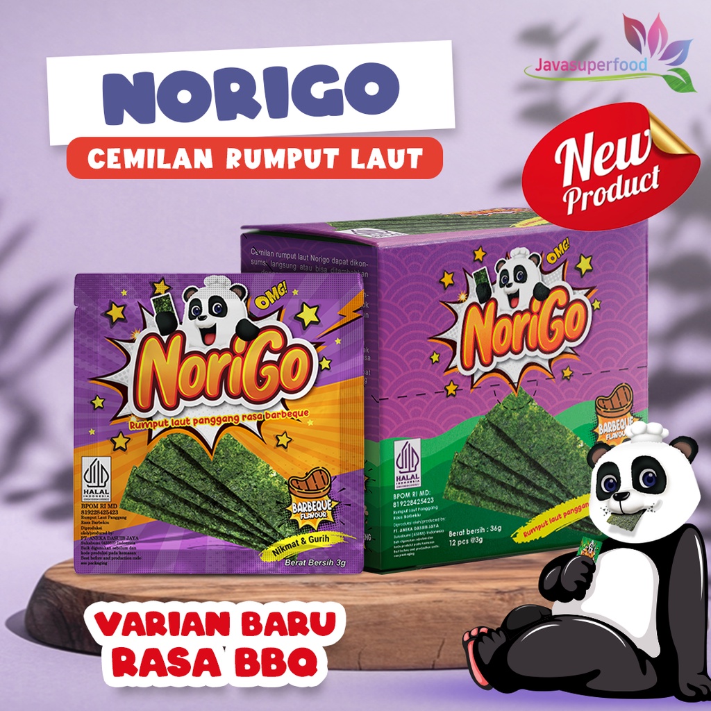 Norigo BBQ (1 BOX ISI 12 PCS) / Nori Sachet Seaweed Snack 3g Rumput Laut Halal Rasa BBQ