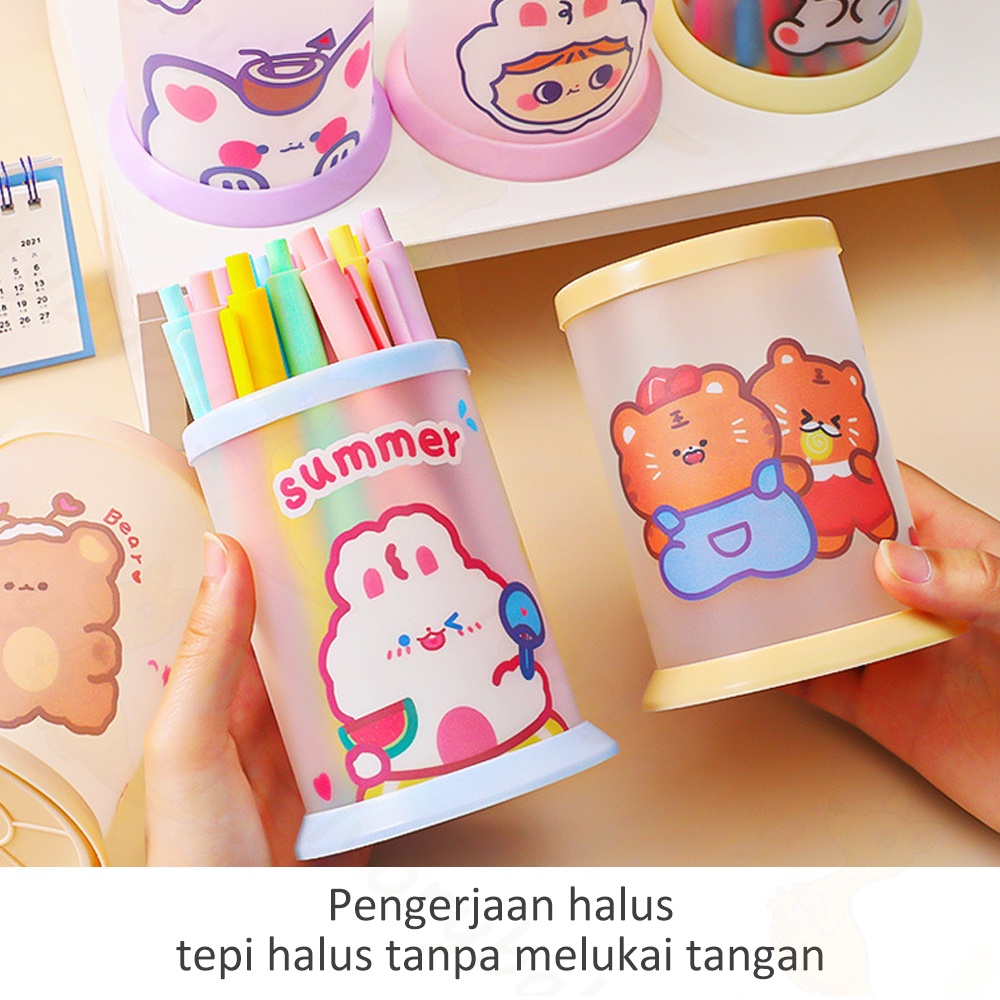 Ivorybaby Tempat pensil pulpen tabung lipat Kotak pensil tabung kartun Tempat alat tulis tabung lucu