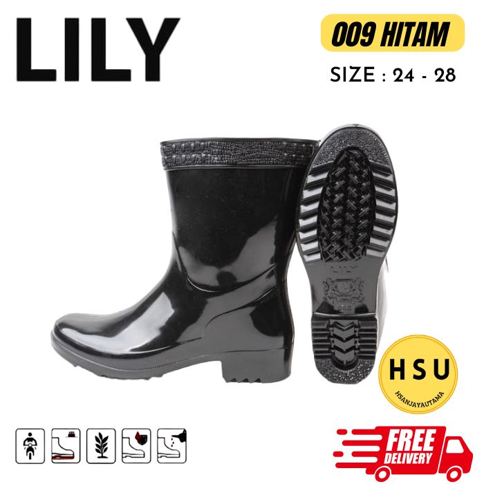 Sepatu Boot Pendek Pria Wanita Karet Lily 009 Hitam