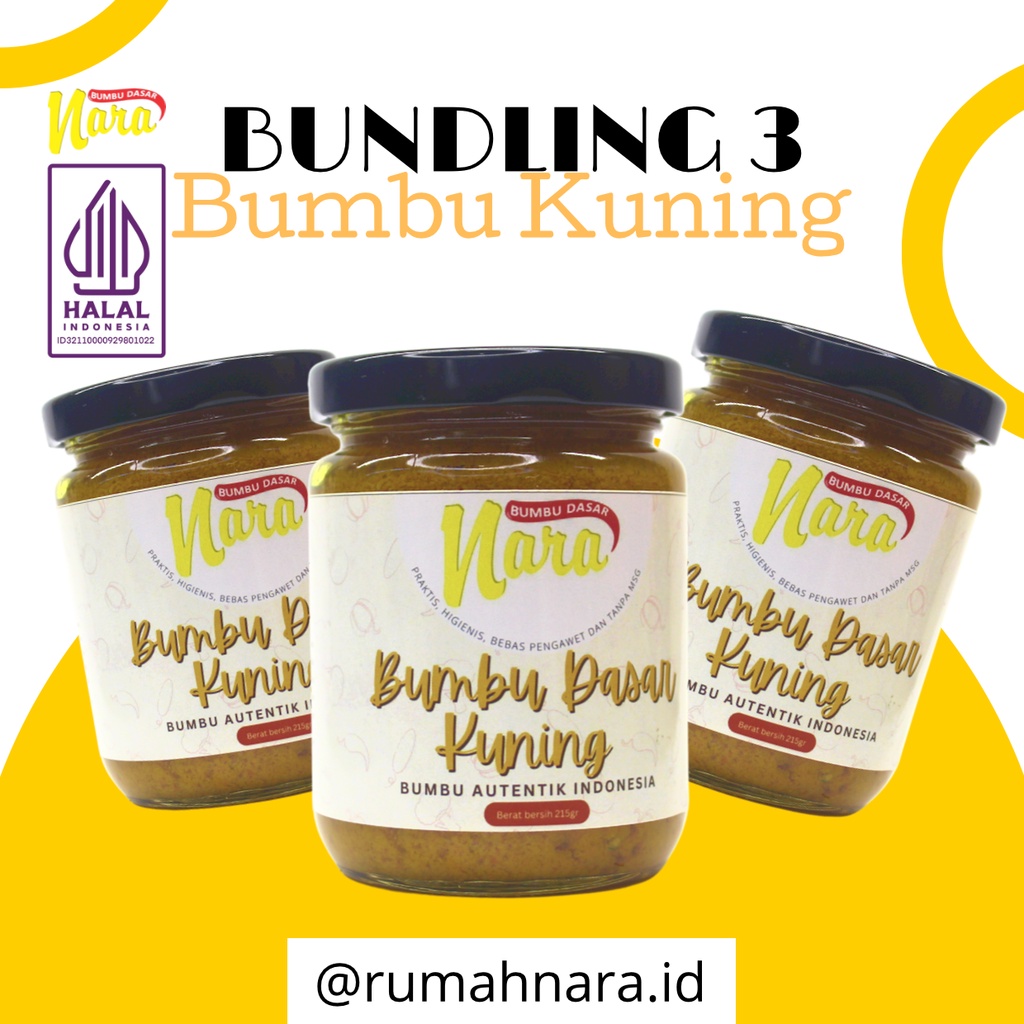 

BUNDLING 3 - BUMBU DASAR KUNING 215 GR - Bumbu Masak Instan - Praktis, Higienis, No MSG, Bisa untuk MP-ASI, 100% HALAL