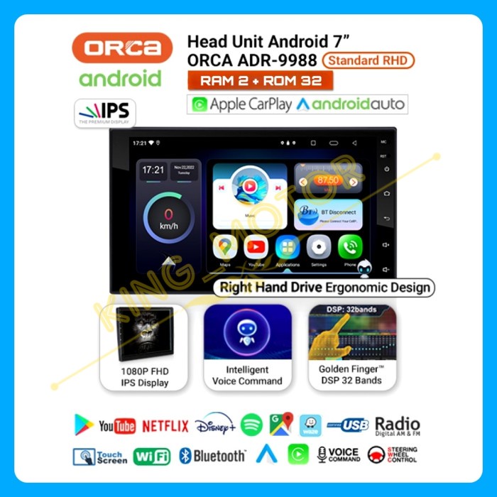 Headunit Orca Adr-9988 New Standard 7 Inch Android Auto - Apple Carplay