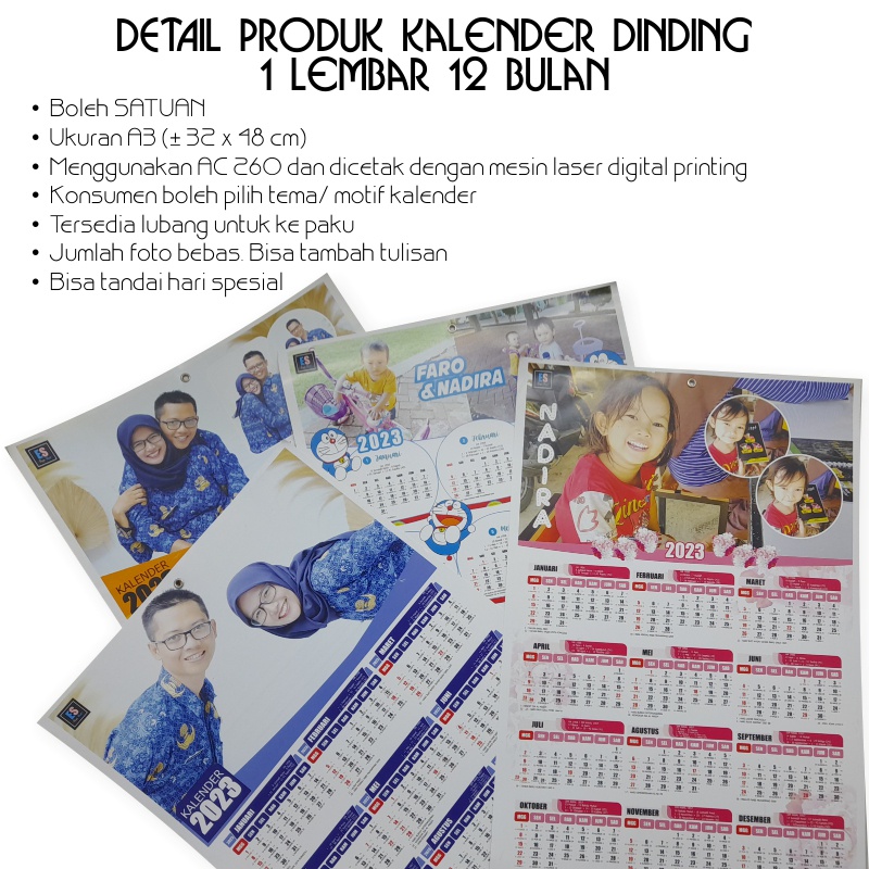 KALENDER DINDING / KALENDER FOTO 1 LEMBAR 12 BULAN