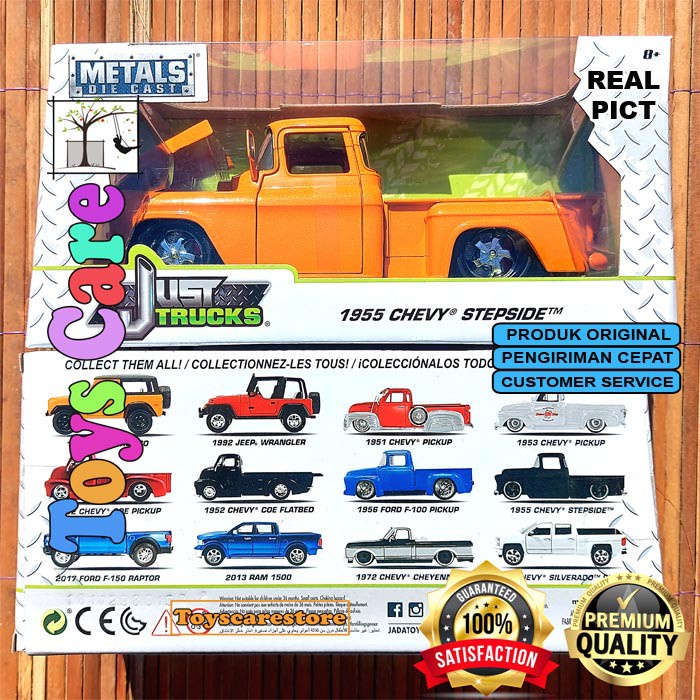JADA Skala 24 JUST TRUCKS - 1955 CHEVY STEPSIDE ORANGE METALS DIECAST MOBIL PICK UP PICKUP JADA ORIG