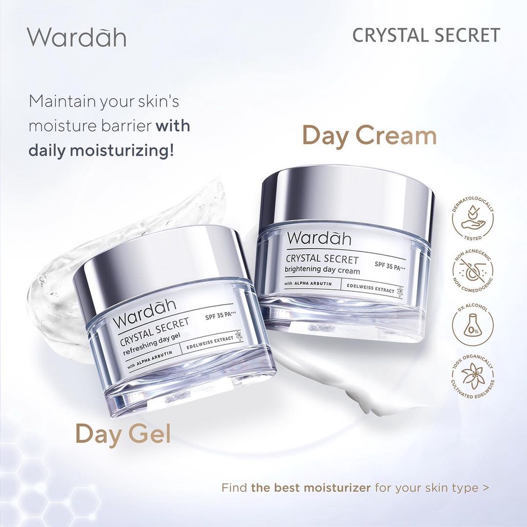 Wardah White CRYSTAL Secret Day Cream GEL 30 gr / 15 ml - Skincare Mencerahkan Mousturizer Krim Pagi Siang SPF 35 Wardah Putih Silver