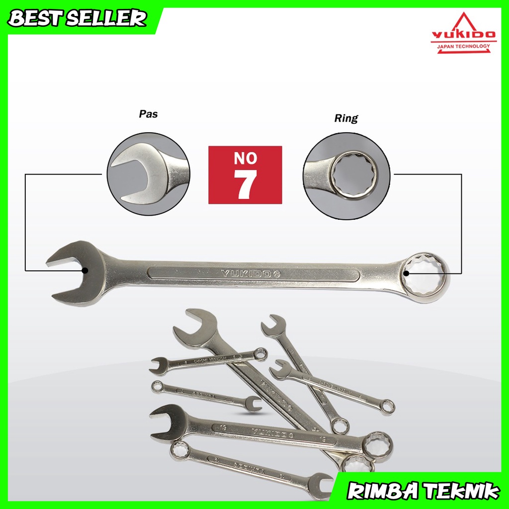 PROMO !! Kunci Ring Pas 7 mm Chrome Vanadium Steel Combination Wrench YUKIDO