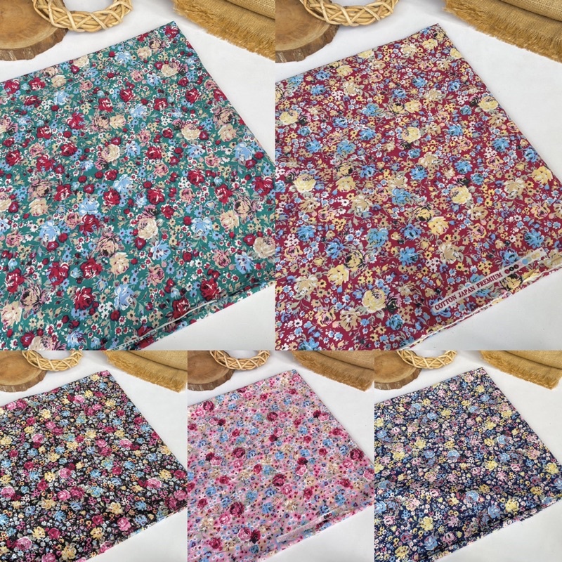 Kain Katun Jepang Motif Bunga Kecil Bahan Katun Jepang Kode D