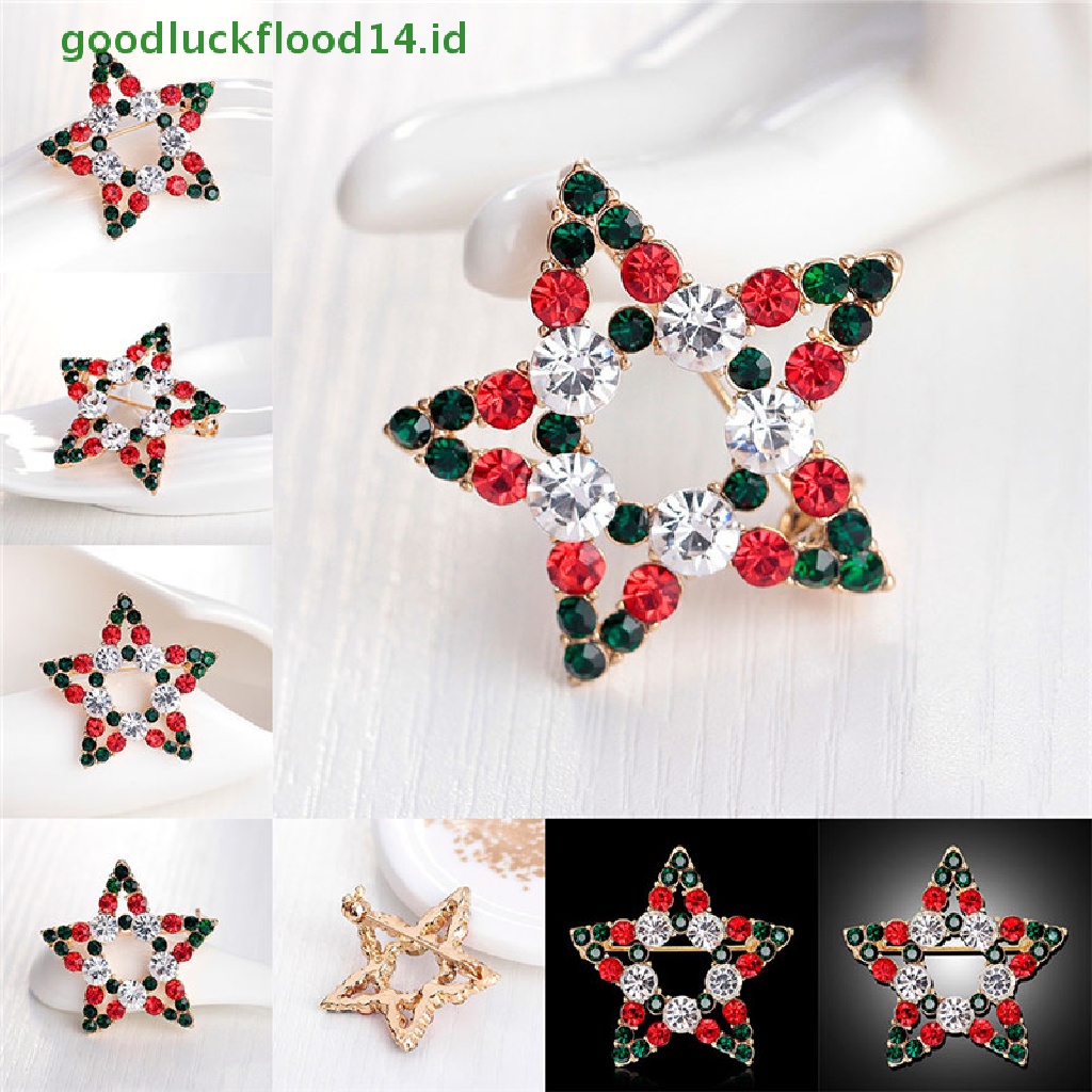 [GOOGFOUR] 1x Hot Fashion Bintang Kristal Berlian Imitasi Snowman Natal Bros Pin Hadiah Xmas [TOP]