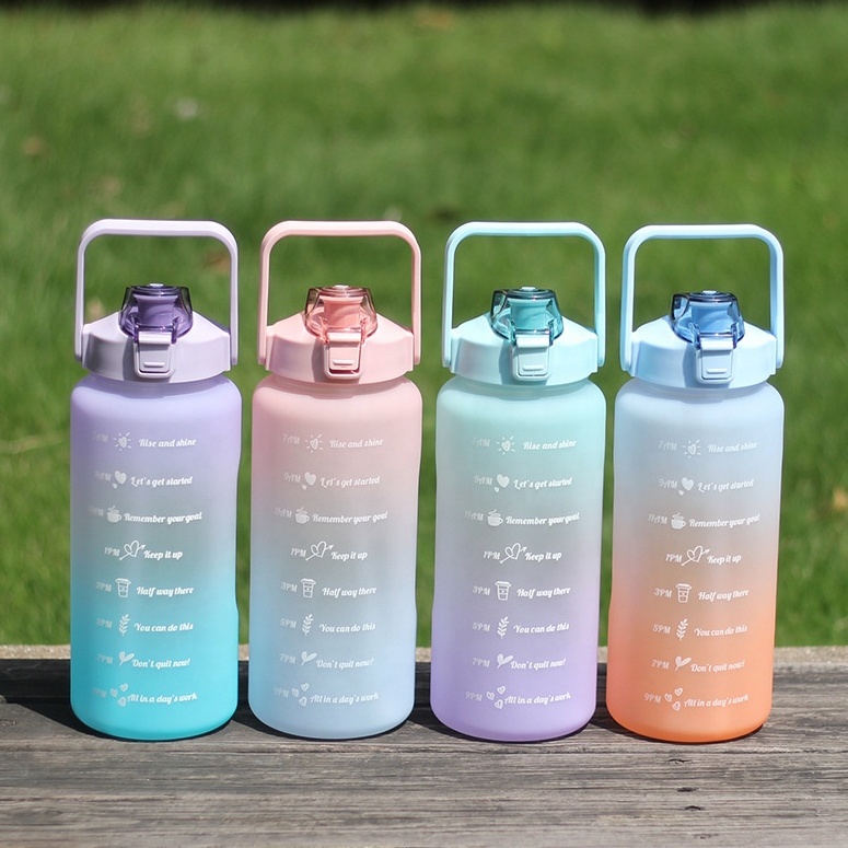 Botol Minum 2 Liter 2000ML Korea VIRAL Botol Motivasi Dengan Stiker Gratis