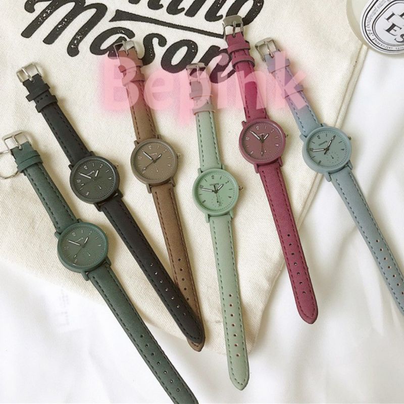 JAM TANGAN KORREA ANALOG MACARON STRAP SOFT KALEP (BEPINK OFFICIAL)