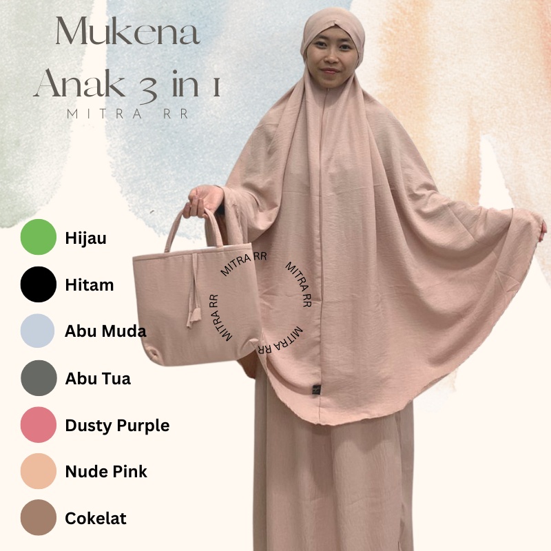 Mukena Anak French 3in1 Crinkle/ Mukena Anak SMP-SMA / Mukena Remaja Tanggung Terbaru 2023 / Mukena Lesty