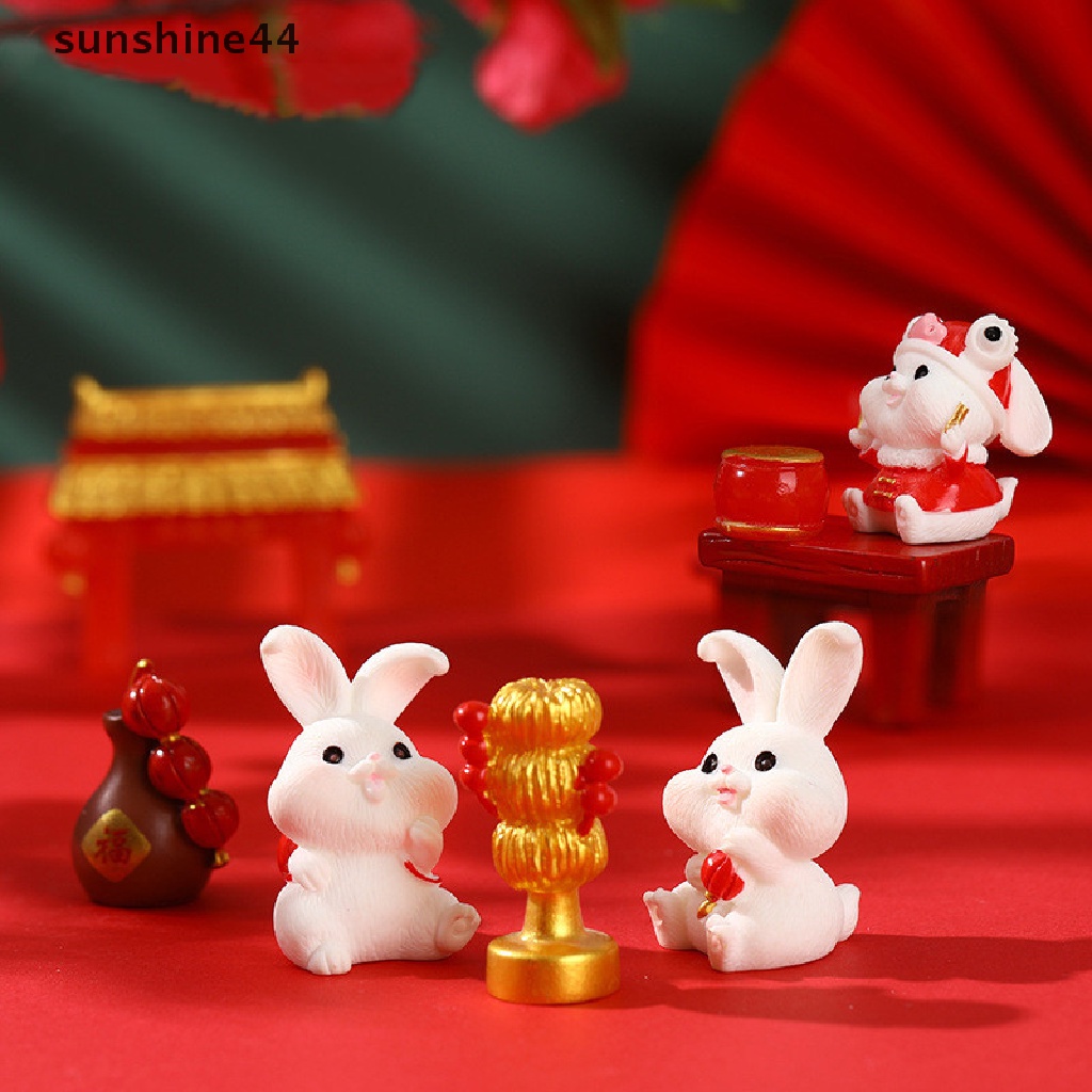 Sunshine 1Pc Kartun Lucu Tahun Kelinci Lanskap Mikro Resin Dekorasi Meja Rumah.