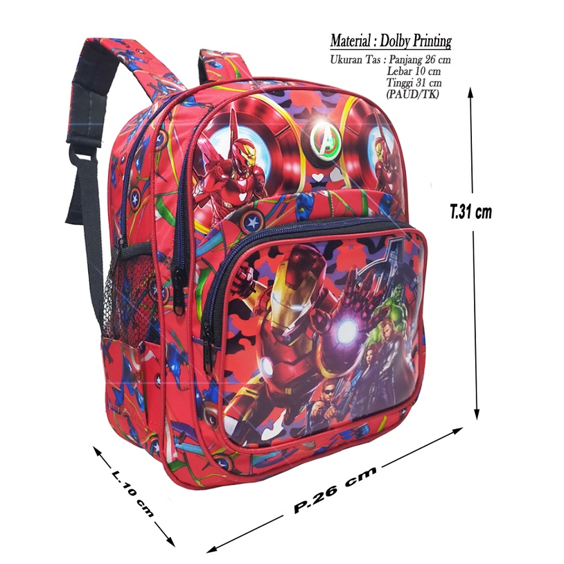 Tas Ransel lampu LED anak Laki-laki SEKOLAH Paud /Tk  Karakter SUPER HERO CAPTAIN AMERICA - BATMAN - SPIDERMAN Free Botol