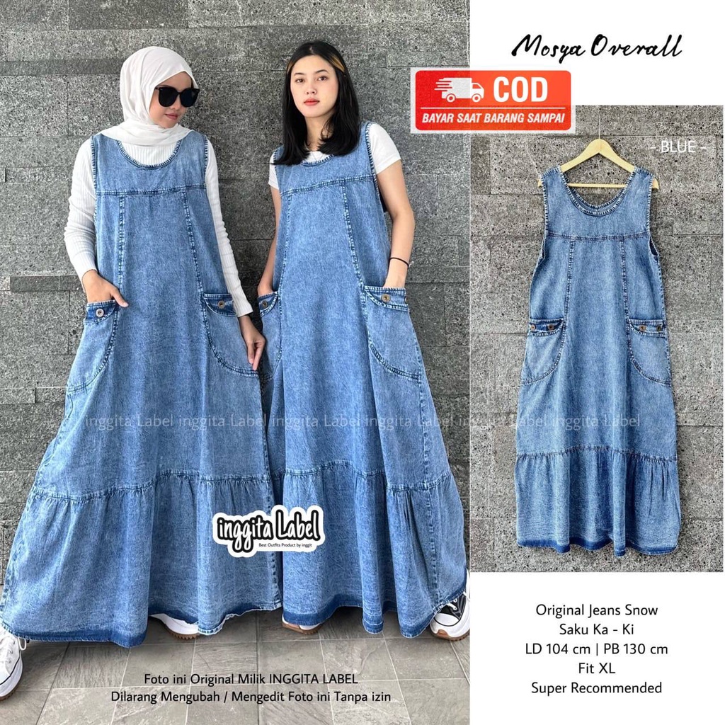 Mosya Overall Rok Jeans Wanita Baju Kodok Jumpsuit Jumbo Denim Polos