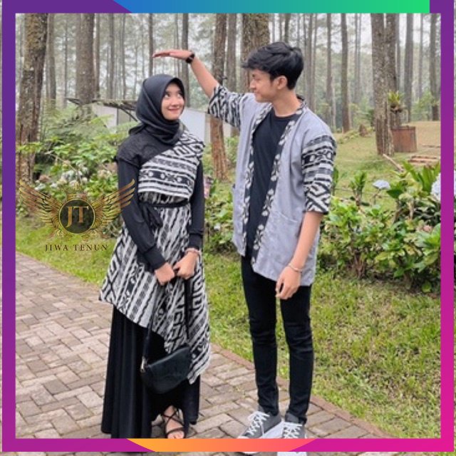 COUPLE TENUN TORAJA ABU" DRESS & KIMONO PRIA  | COUPLE TENUN | SET COUPLE TENUN JIWA TENUN