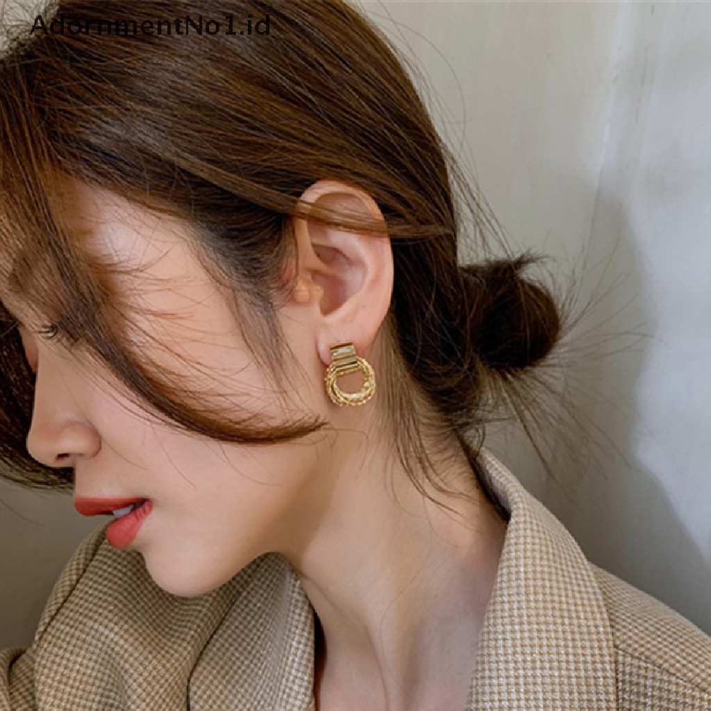 [AdornmentNo1] Anting Hoop Liontin Kristal Berlian Imitasi Geometris Untuk Wanita Warna Emas Telinga [ID]