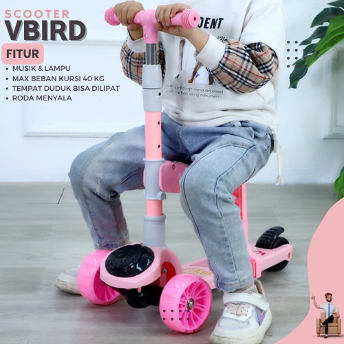 Skuter scooter 2023 Termurah VBIRD Anak Roda 5 CM  Music Editon dan Lampu