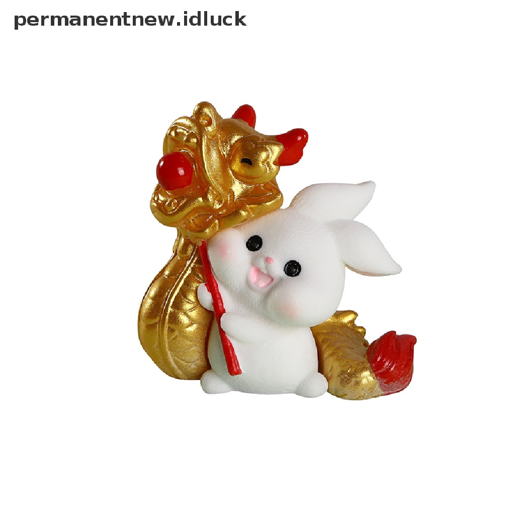 [luckypermanentnew] 1pc Kartun Lucu Tahun Kelinci Micro Landscape Resin Dekorasi Meja Rumah [ID]