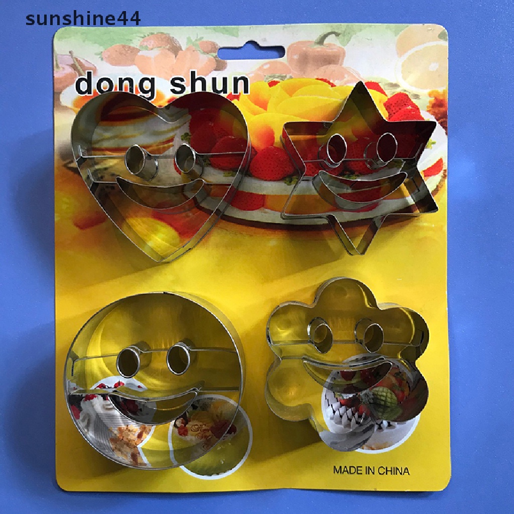 Sunshine 4Pcs Cetakan Kue Kering Bentuk Anak-Anak Home Baking Smiley Shape Stainless Steel Mold.