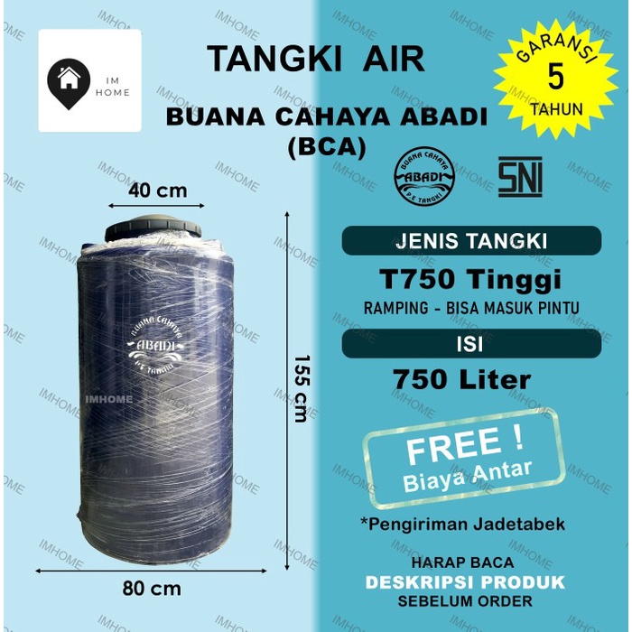 Toren Tangki / Toren Air Ramping Bca 700 Liter Tipe Tinggi T750 Murah