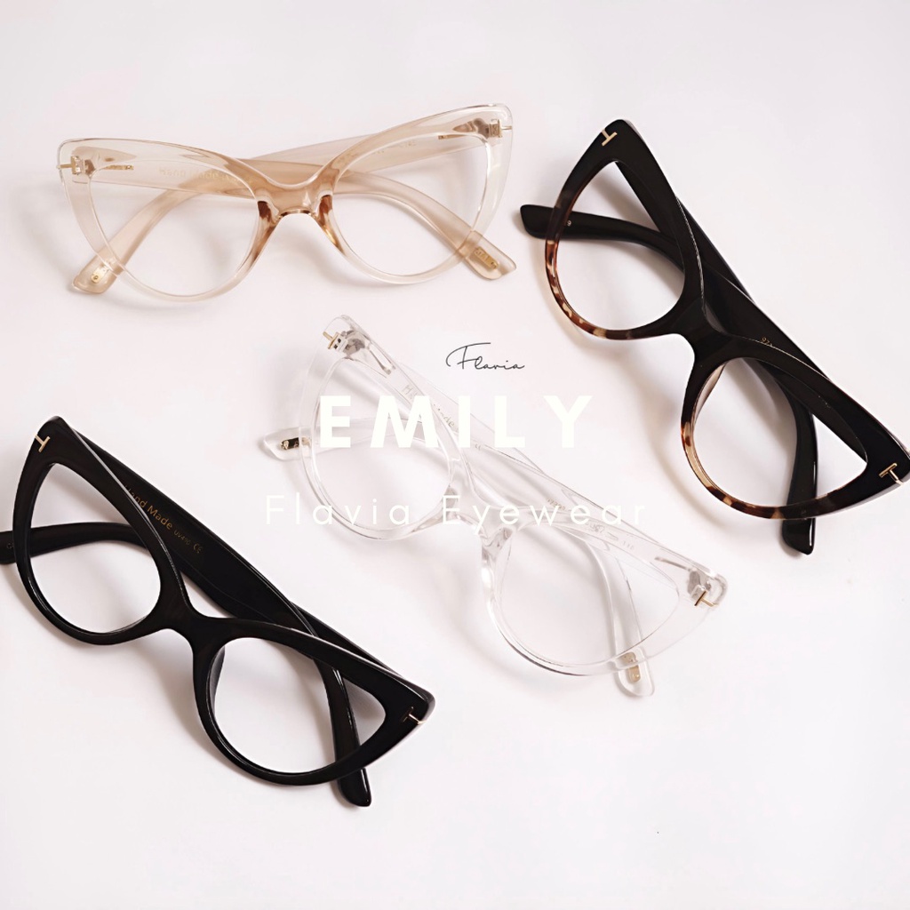 Flavia Eyewear - Kacamata Emily Cat Eye Acetat (custom minus, photochromic, blueray, bluechromic dan photobrown)