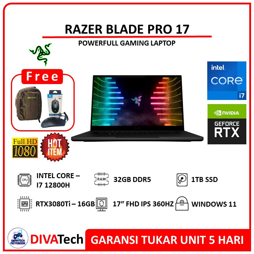 Razer Blade Pro 17 Gaming RTX3080Ti i7 12800H 32GB 1TB SSD FHD 360Hz