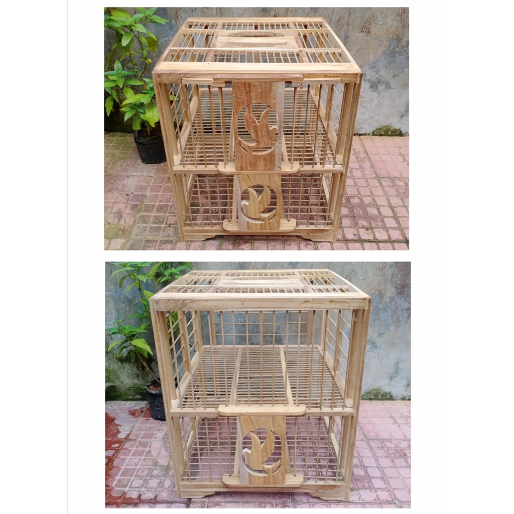 Dongdang Merpati 2 Pintu Kayu Jati Jeruji Bambu | Dondang Merpati Kayu Jati Asli | Kandang Merpati