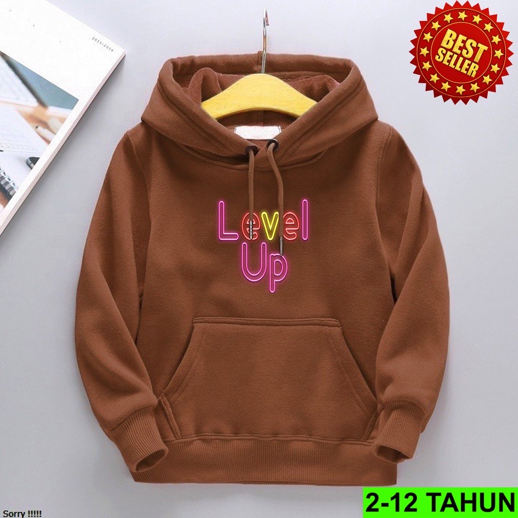 LEVEL UP Jaket Hoodie Anak Viral Bahan Fleece II Jumper Hoodie Anak  LEVEL UP II Sz M - XL ( Laki Laki &amp; Peremepuan )
