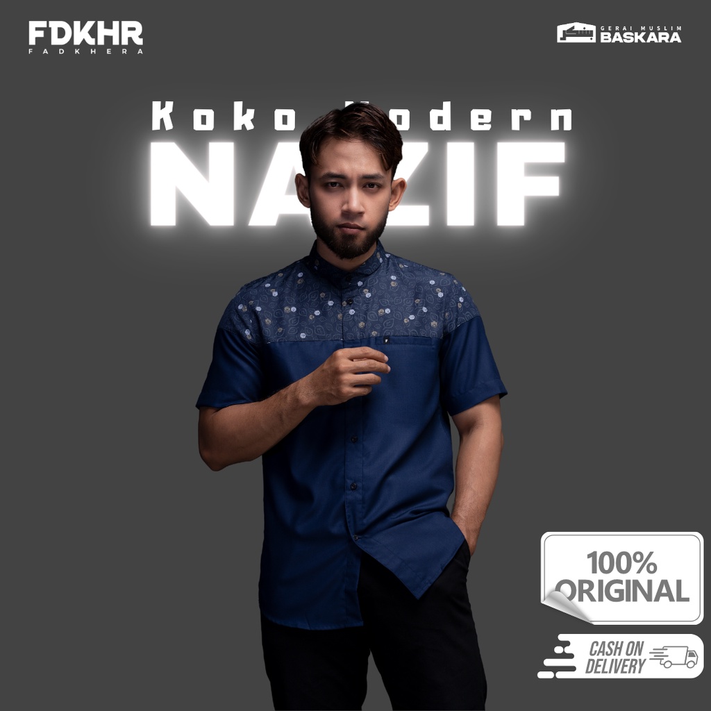 Koko Modern NAZIF Fadkhera | Kemeja Kantor Formal | Baju Atasan Pria Muslim | Kemeja Santri Pondok