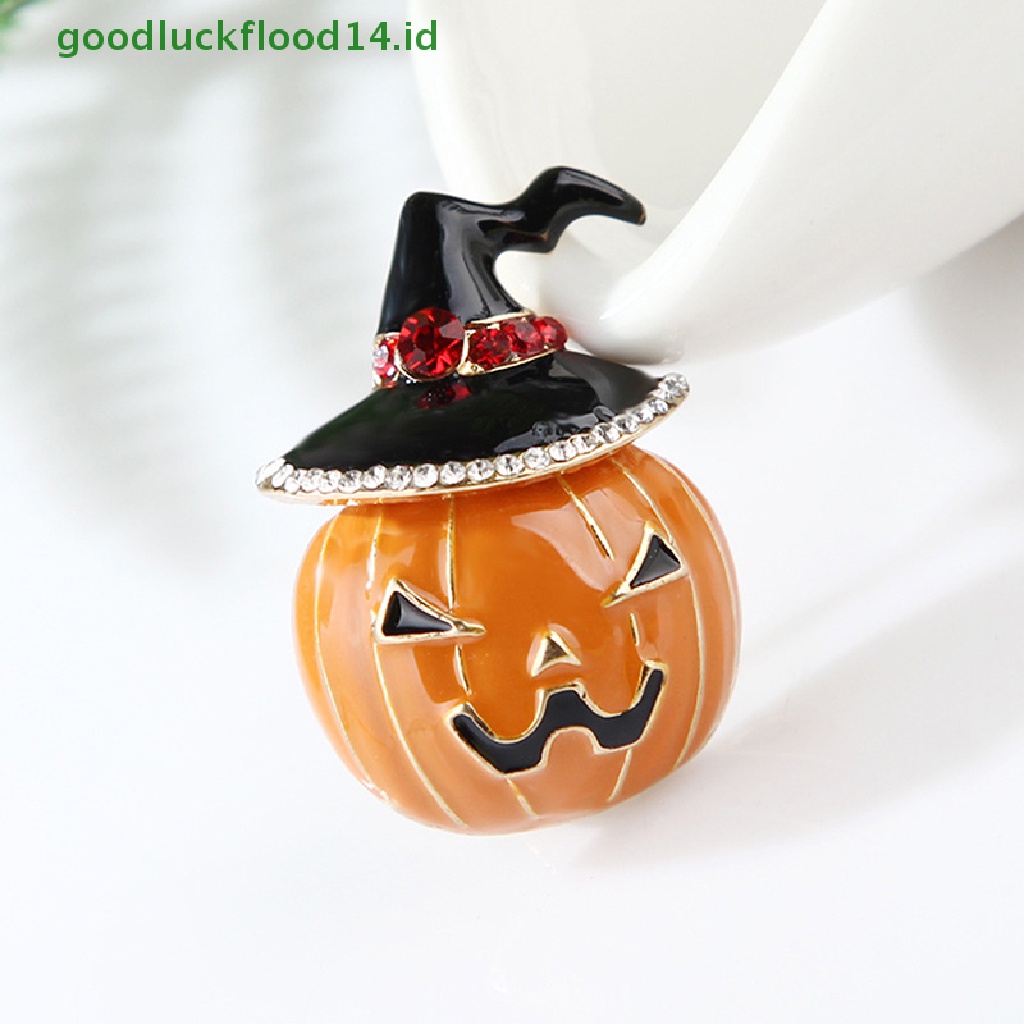 [GOOGFOUR] Enamel Antik Kristal Labu Topi Bros Pin Halloween Kerah Pin Perhiasan Hadiah [TOP]