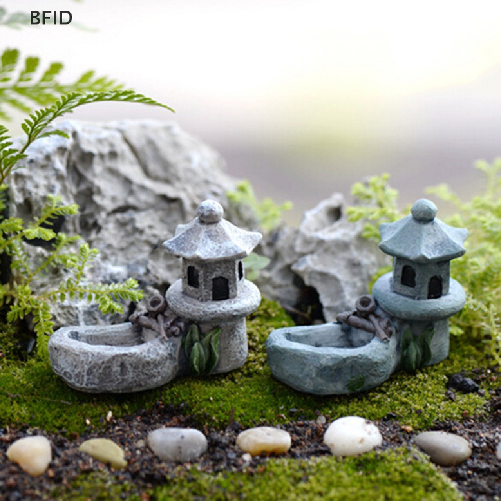 [BFID] Mini retro Menara Pond Resin Kerajinan Peri Dekorasi Taman Patung Mainan DIY Miniatur terrarium Mikro Lanskap Ornamen Rumah [ID]