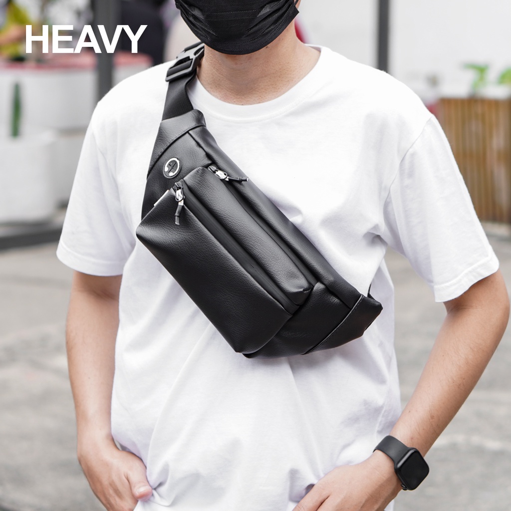 Tas Pinggang Kulit Sintetis PU. Leather Waistbag Original Heavy.bag - Waistbag pria/wanita