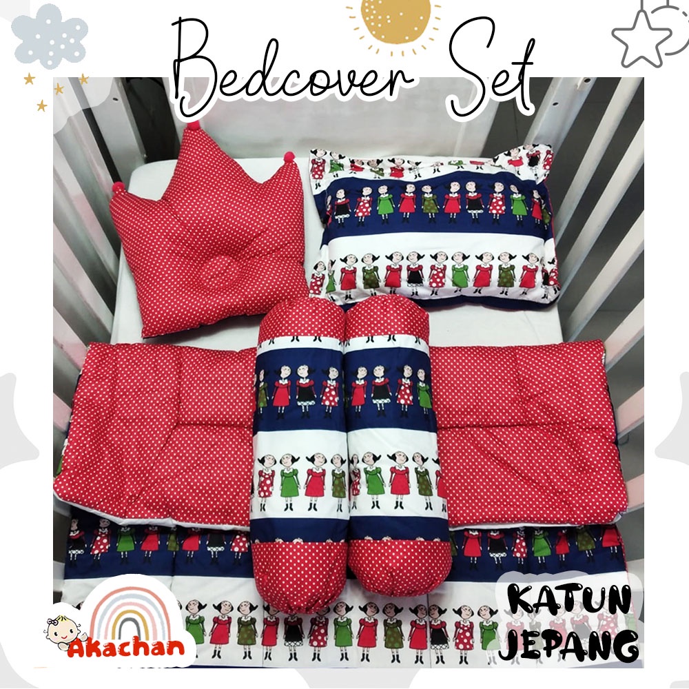 JP OLIVE - Bed Set Bayi KATUN JEPANG Bed Cover Bayi Sarung Lepas Selimut Bantal Crown Mahkota Guling Alas Tidur bb akachan jp Bedset Bedcover Halus Lembut Eksklusif Kado Bayi Lahir Lahiran Newborn Bagus