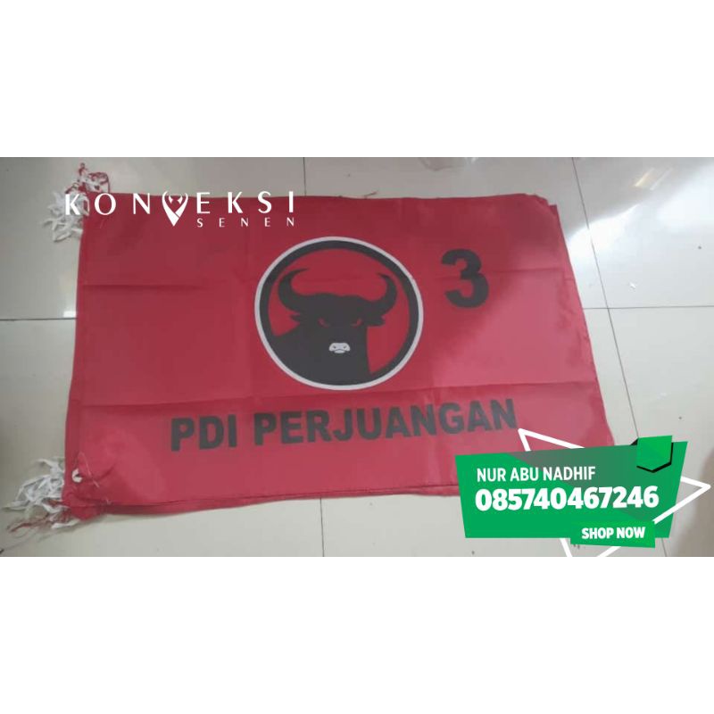 bendera partai pdip terbaru dengan nomor parpol 60 x 90 cm (isi100 pcs)