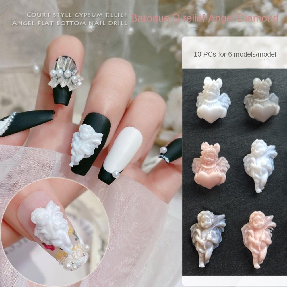 AUGUSTINA Agustina Angel Dekorasi Kuku Resin Retro Manicure Aksesoris Hiasan Kuku Baroque Angel Malaikat Bayi 3D Perhiasan Kuku