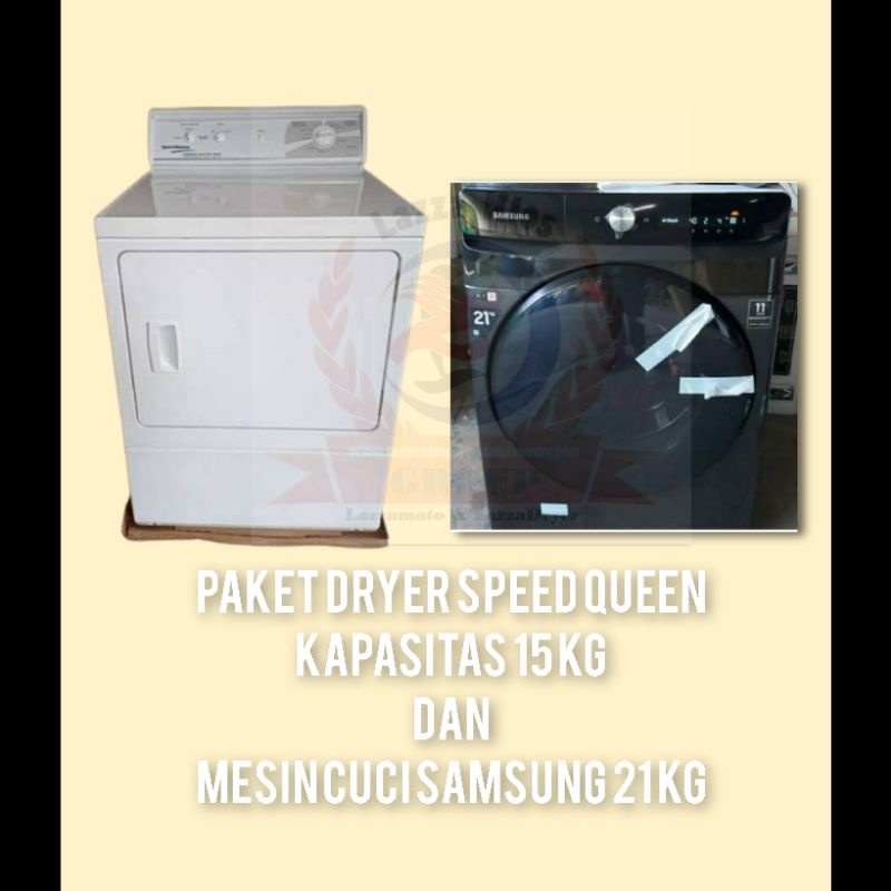 Paket mesin cuci LG 15 kg & pengering speed queen 15kg