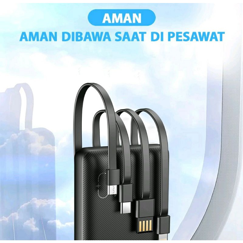 Powerbank Mofit 20.000mah 4 kabel iphone lightning micro usb type c
