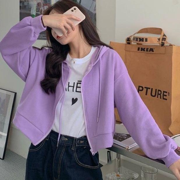 Paling Dicari Jaket Wanita - croope hoodie zipper lilac