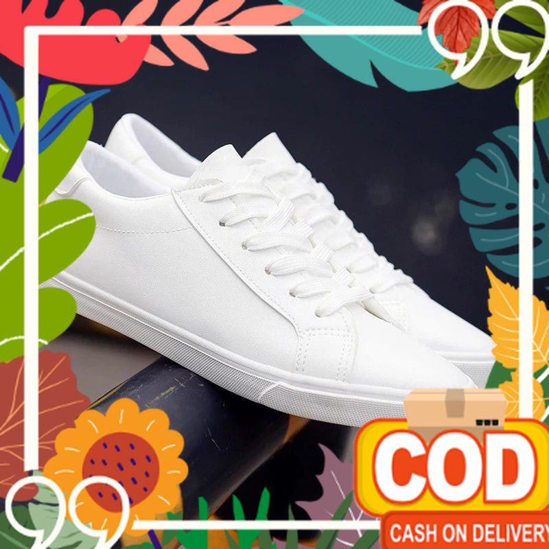 ZP Sepatu Sneaker Putih/Hitam Polos, Sepatu Putih Casual Pria Wanita / Sepatu lukis putih polos / An