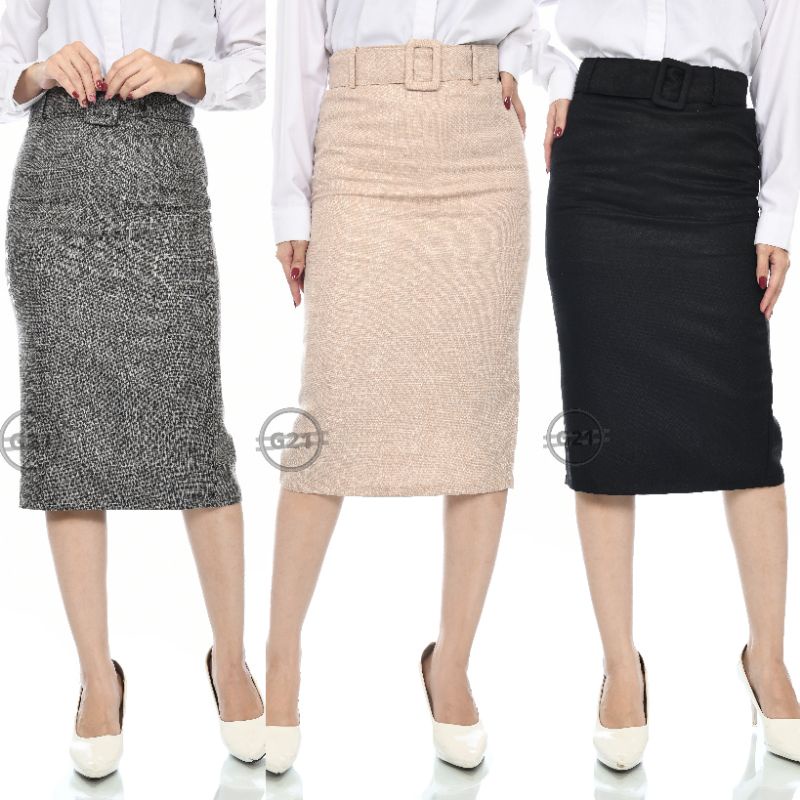 Rok Kerja Hitam Pendek Span Midi 7/8 Dibawah lutut Bahan Formal Kantor