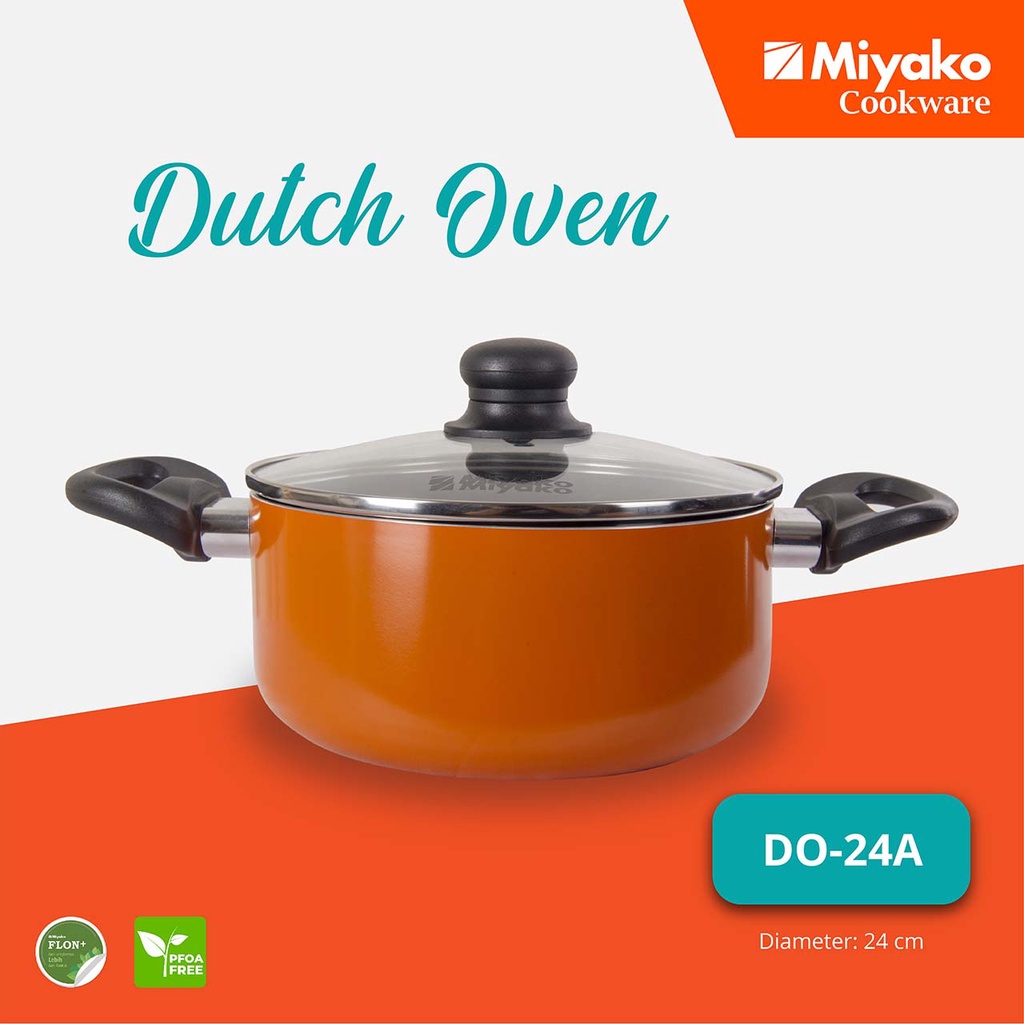 Panci serbaguna Miyako DO24A teflon Duth Oven 24cm Tempered Glass Lid |  Miyako cookware