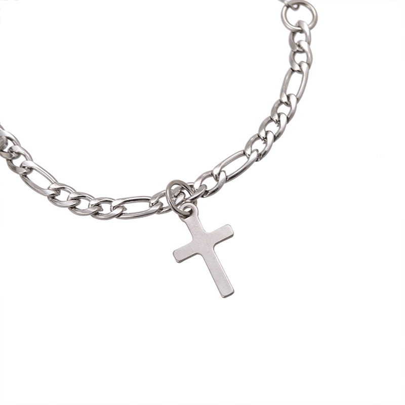 2pcs/set Gelang Salib Pasangan Magnet Rantai Stainless Steel Cinta Hati Magnet Unisex Pria Wanita Aksesoris Fashion