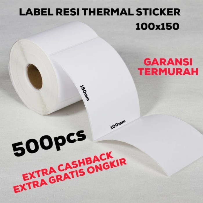 Kertas Label Resi Thermal Barcode Roll A6 100x150mm isi 500 Pcs Murah